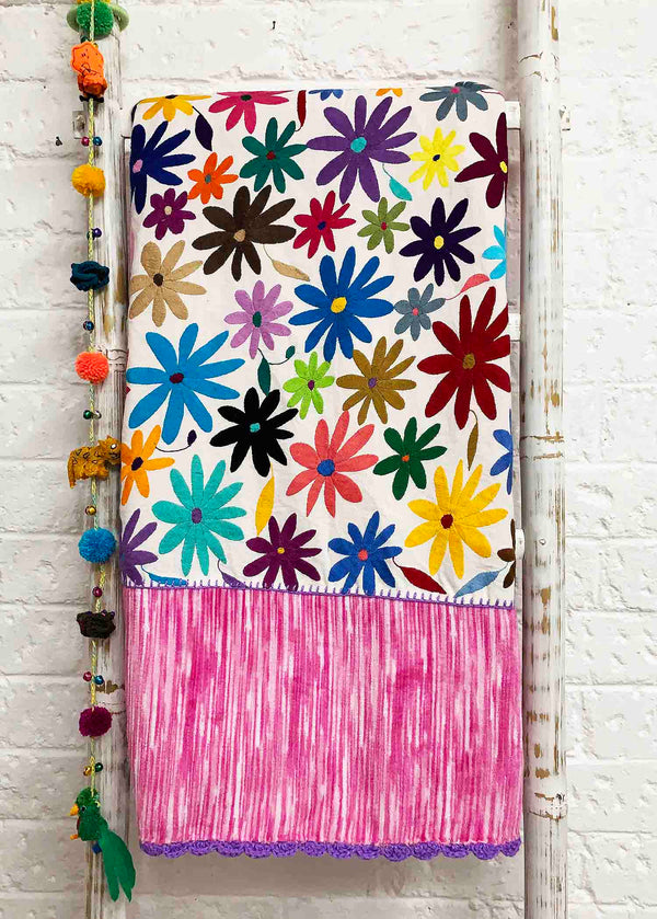 Bordado Grande 140x100cm Rosa Flores